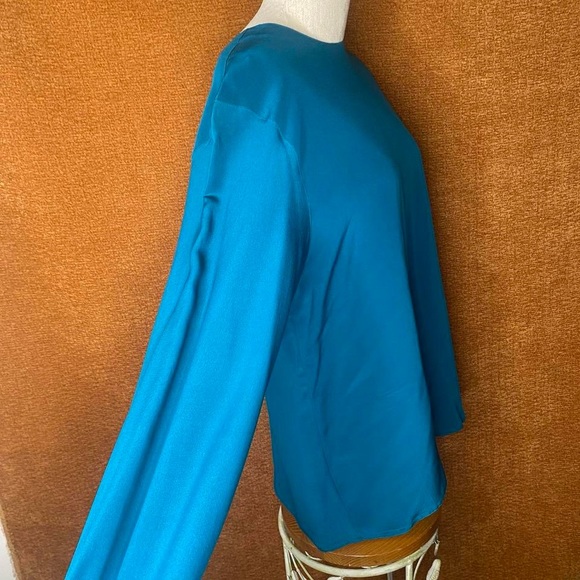 Vintage Jones New York Teal Silk Long Sleeve Blouse, Size L. - Picture 5 of 7